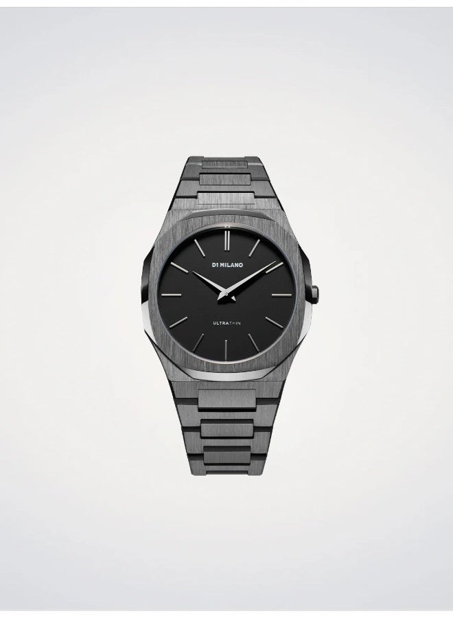 D1 MILANO Ultra Thin Re-Gun (40mm) Matte Black Dial / Gun-Metal PVD Stainless Steel Bracelet - Image 1