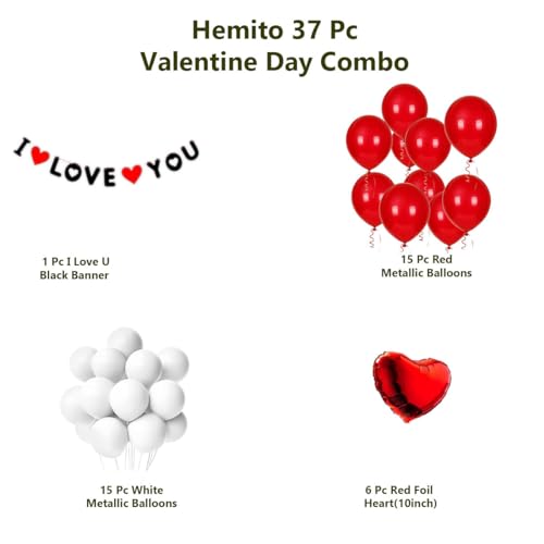 Hemito 37 Pc Valentine Decoration Kit- I Love U Banner,Balloons,Red Foil Heart| Wedding Anniversary Romantic Decoration Items for Girls Boys Couples Husband Wife - 37 Pcs - Image 2
