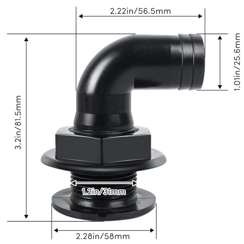 ORLANG 3/4in Thru Hull Fittings for Boats, ABS Plastic Through Hull Fitting, 90 Degree Thru-Hull Connector Fitting, Boat Plumbing Fittings Accessory, Thru Drain Connector for Boats, Yachts, Marine (White) - Image 2