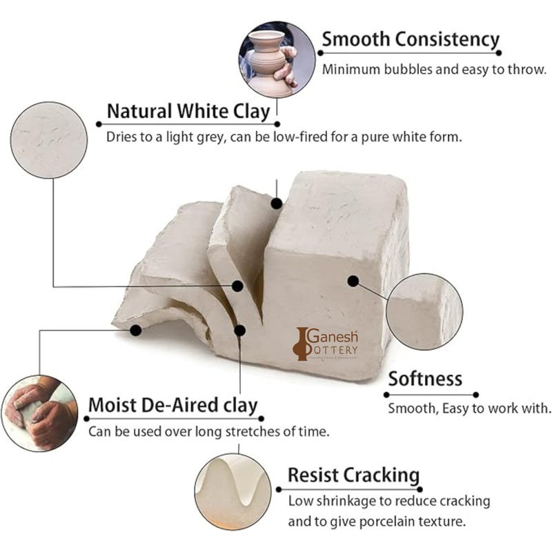 Ganesh Pottery طين غانيش البوتري الأبيض الفاخر لصنع تماثيل غانيشا، فن النحت والحرف اليدوية لأغراض تعليمية، مهارات حركية دقيقة، 1 كجم - Image 2