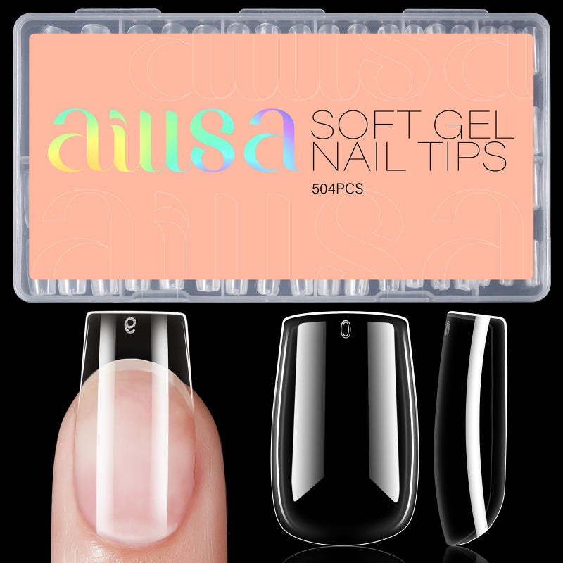 AILLSA Short Square Nail Tips  504pcs Clear Soft Nail Tips Full Cover Gel Nails Tips Preshaped Acrylic for Extensions Easy for Home DIY Nail Salon 12 Sizes