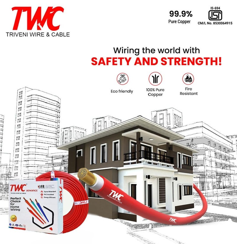 TWC Advance Red 6 SQMM 45 METER | Copper Wire | HRFR (Heat Resistant Flame Retardant) Lead-Free Cable | Low Smoke Halogen-Free Wire for Home & Industrial Electrical Wiring - Image 3