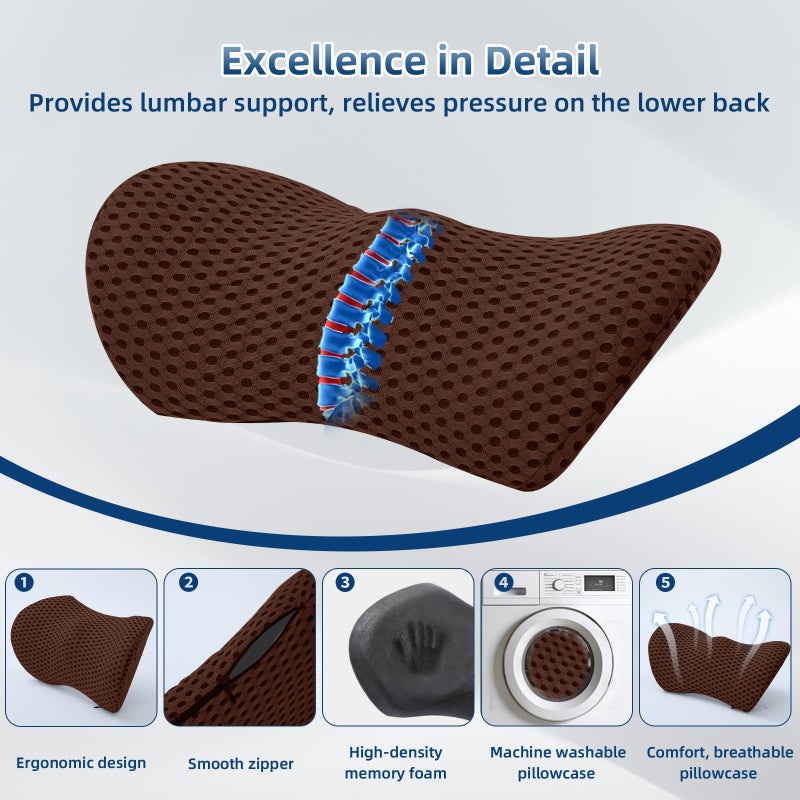 Memory Foam Lumbar Support Pillow for Office Chair, Car Seat, and Travel, Breathable Ergonomic Back Pillow with 4D Mesh Cover - Image 2