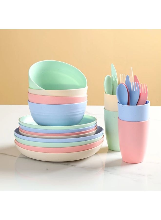 28 Pieces Pink Unbreakable PP Tableware Set Microwave Dishwasher Safe - Image 2