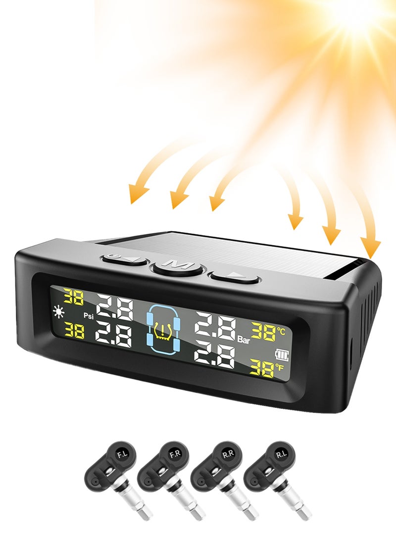 TPMS Car Tire Pressure Monitoring System,Solar Charging With 4 Internal Sensors,IPX7 Waterproof Rating,Auto Alarm System HD LCD Real-time Display Auto Sleep Mode,Easy to Use - Image 1