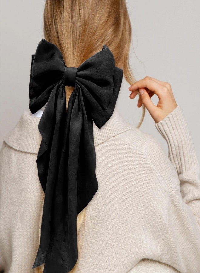 illpta Silky Satin Women's Hair Bows with Long Tail Bowknot for Hair Clips, Accessories and Gifts (Black) - Image 3
