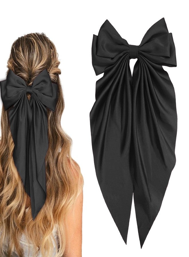 illpta Silky Satin Women's Hair Bows with Long Tail Bowknot for Hair Clips, Accessories and Gifts (Black) - Image 1