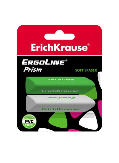 2-Piece Ergoline Prism Soft Pencil Eraser Assorted Colours
