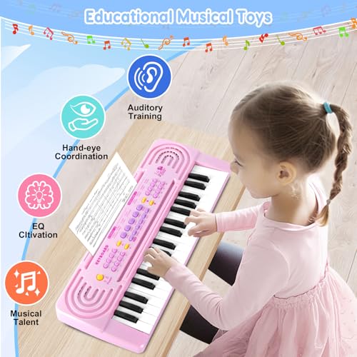 TWFRIC Kids Toddler Toy Piano Keyboard 37 Key Pianos for Kid Music Toys Instruments with Microphone Explore Creativity Perfect Birthday for 38 Year Old Pink - Image 5