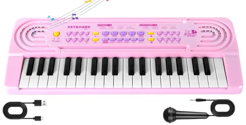 TWFRIC Kids Toddler Toy Piano Keyboard 37 Key Pianos for Kid Music Toys Instruments with Microphone Explore Creativity Perfect Birthday for 38 Year Old Pink - Image 1