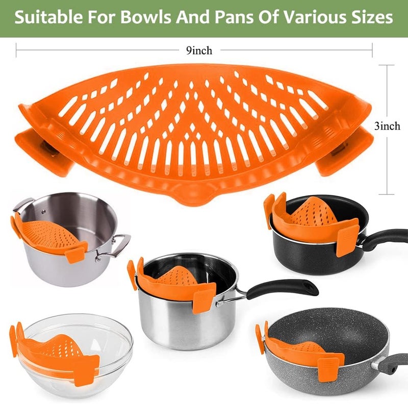 YEVIOR Clip on Strainer for Pots Pan Pasta,Silicone Food Strainer Hands-Free Pan Strainer, Clip-on Kitchen Food Strainer for Spaghetti, Pasta, Ground Beef Fits All Bowls and Pots (Orange) - Image 3