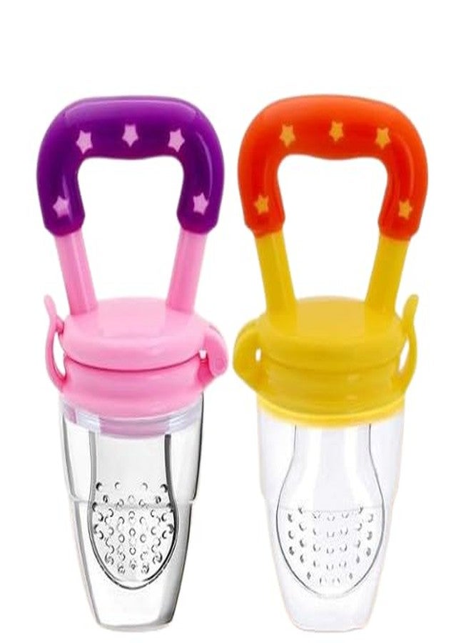 MANUHUT Silicone Baby Fruit Feeder and Pacifier, 6-12 Months, BPA Free, Pack of 2,Pink, Yellow - Image 1