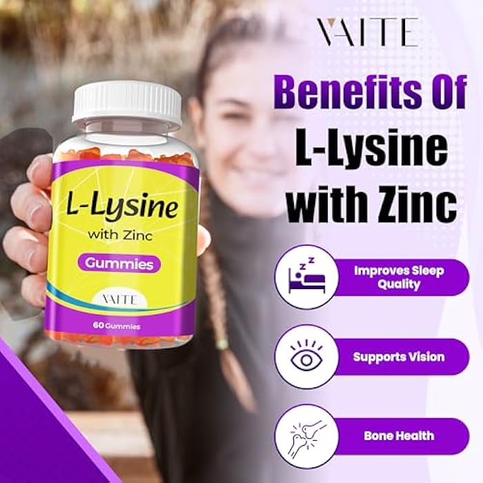 VAITE L Lysine Gummies 1000mg with Zinc - Supports Skin, Lip, Vegan, Gluten Free, 60 Chewable L-Lysine for Adults, Vitamins Tissue Health & Immune System, Amino Acid & Complex Supplements, Non-GMO - Image 2