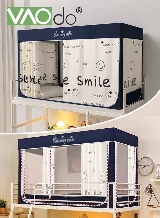 فاو دو ستائر أسرة بطابقين في السكن الجامعي، خيام بغطاء لسرير مفرد، ستارة خيمة مع شبكة ضد البعوض وحامل، حماية خصوصية نوم الطلاب 190*90*110 سم - Image 1