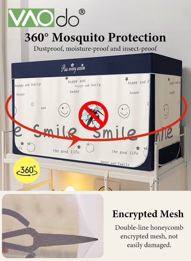 فاو دو ستائر أسرة بطابقين في السكن الجامعي، خيام بغطاء لسرير مفرد، ستارة خيمة مع شبكة ضد البعوض وحامل، حماية خصوصية نوم الطلاب 190*90*110 سم - Image 2