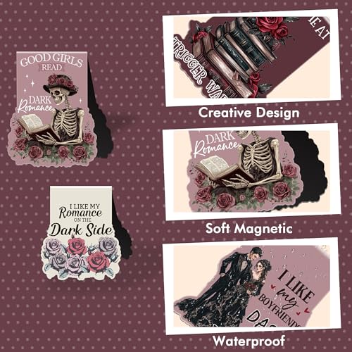 MENIFEND Dark Romance Magnetic Bookmarks: 8 Pcs Gothic Skeleton Magnet Book Marks, Dark Romance Merch, Romantasy Page Markers Clips, Bookish Gifts Reading Women Book Lovers - Image 3