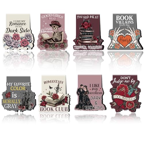 MENIFEND Dark Romance Magnetic Bookmarks: 8 Pcs Gothic Skeleton Magnet Book Marks, Dark Romance Merch, Romantasy Page Markers Clips, Bookish Gifts Reading Women Book Lovers - Image 1