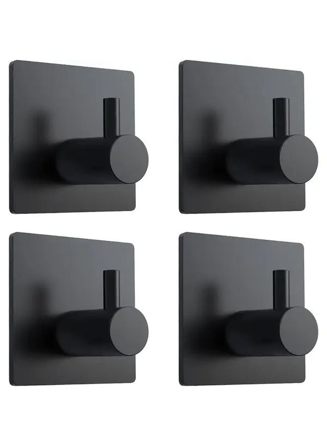 خطافات المناشف ذاتية اللاصق السوداء ثقيلة التحمل مقاومة للماء من الفولاذ المقاوم للصدأ لجدران الدش الحمام المطبخ مجموعة من 4 قطع - Image 1