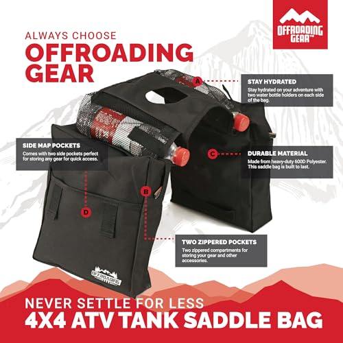 Offroading Gear 4x4 Waterproof Rear and Front Tank-Top Saddle Bag| With Two Compartments| Great for ATV| UTV| Snow Mobile| Quad Bike| Motorcycle| Etc. | Black - Image 3