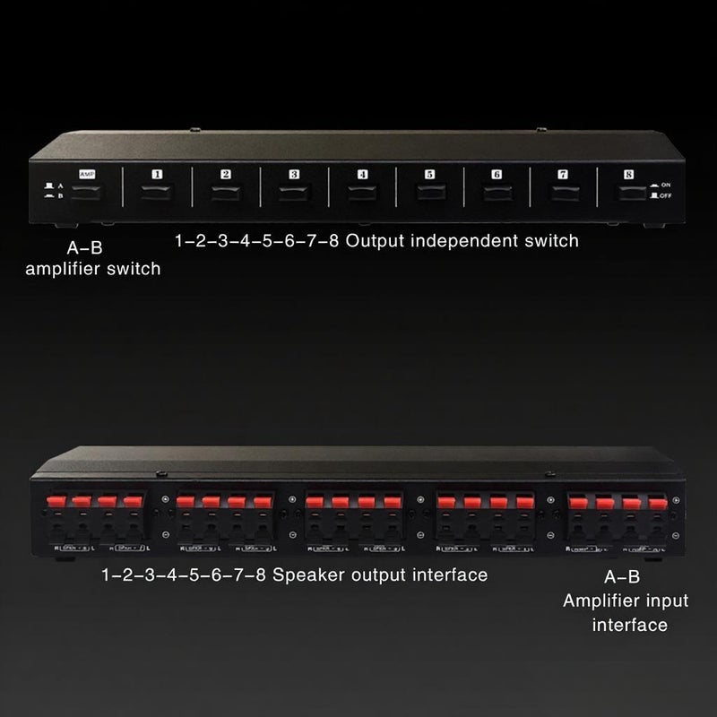B028 2 In 8 Out Power Amplifier and Loudspeaker Box Switcher, 8 Channel Speaker Distribution Device, Loudspeaker Switch Independent Manual Selection - Image 5