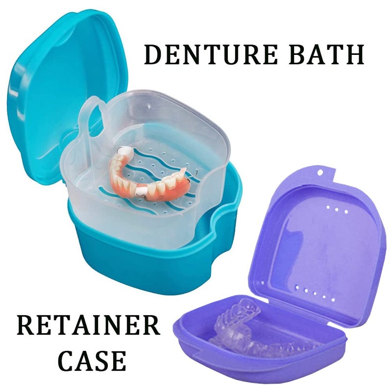 PISSION Denture Bath Case Cup with Denture Cleaner Brush & Retainer Holder Box, Complete Clean Care for Dentures, Clear Braces, Mouth Guard, Night Guard & Retainers,Traveling (Blue) - Image 2