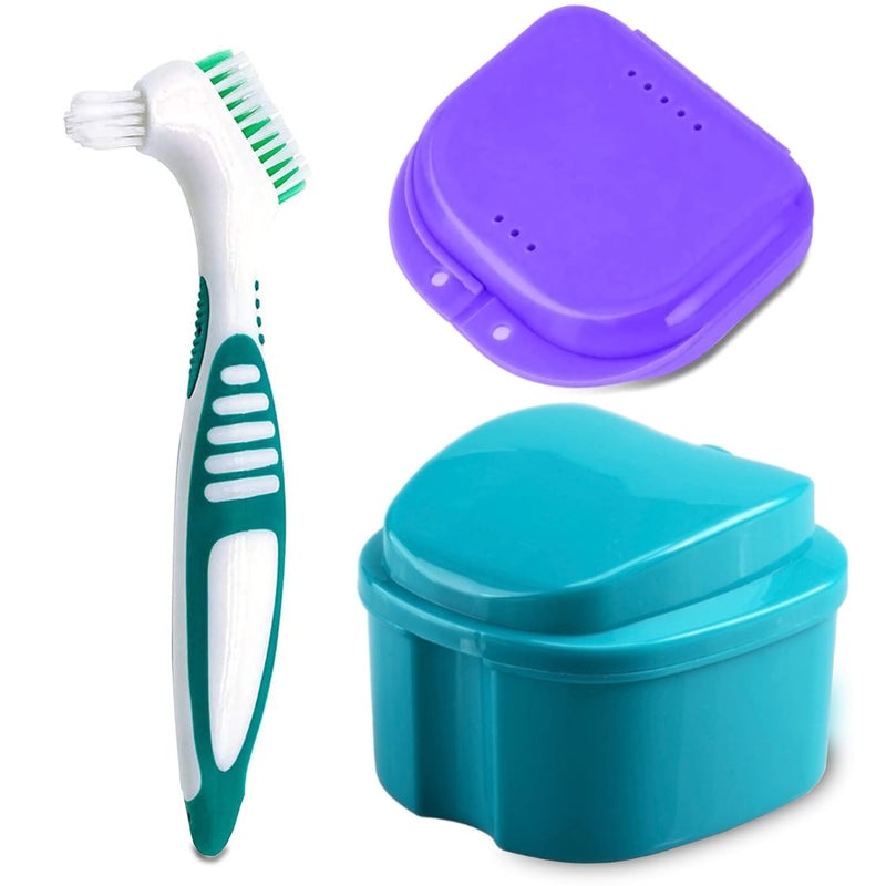 PISSION Denture Bath Case Cup with Denture Cleaner Brush & Retainer Holder Box, Complete Clean Care for Dentures, Clear Braces, Mouth Guard, Night Guard & Retainers,Traveling (Blue) - Image 1