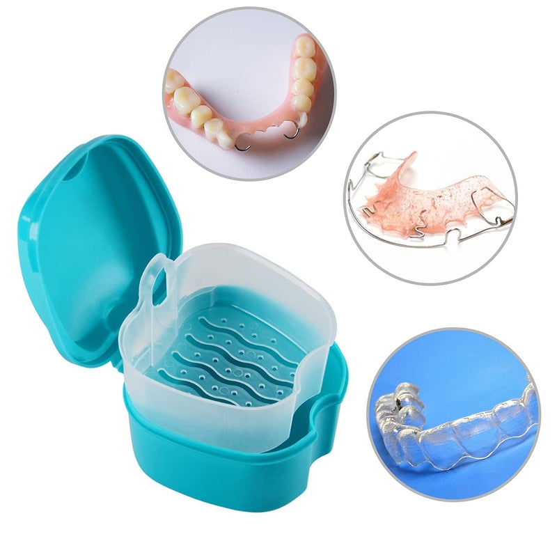 PISSION Denture Bath Case Cup with Denture Cleaner Brush & Retainer Holder Box, Complete Clean Care for Dentures, Clear Braces, Mouth Guard, Night Guard & Retainers,Traveling (Blue) - Image 3