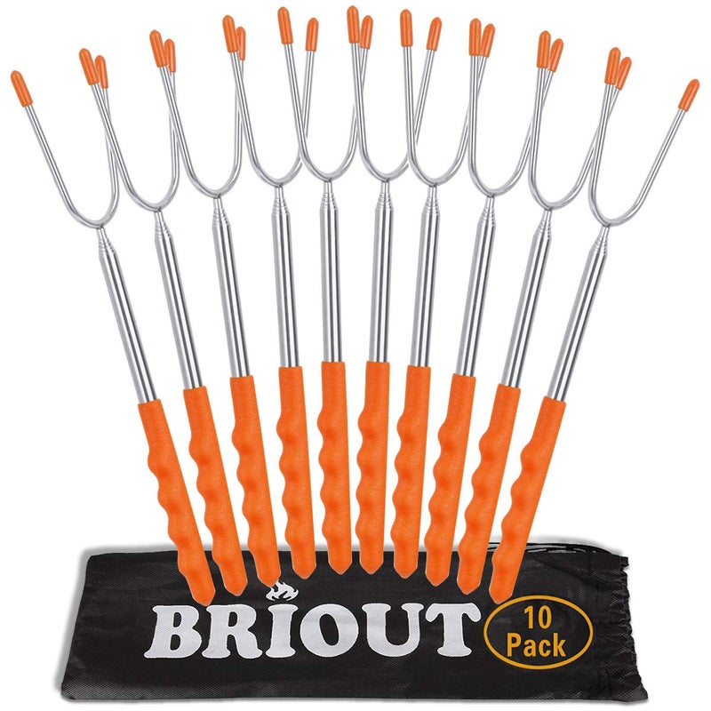 Briout Marshmallow Roasting Sticks 10 Pack Extra Long 45 Stainless Telescoping Hot Dog Smores Skewers Kids Safe Barbecue Forks for Campfire Bonfire and Grill
