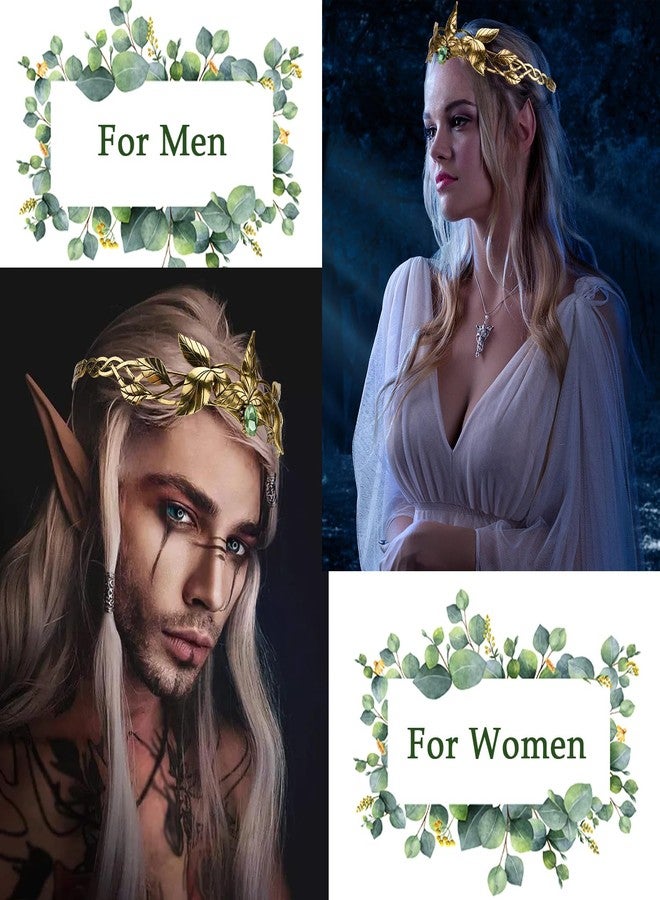 Didder Halloween Fairy Elf Headband Elf Costume Headpiece Hair Accessories for Adult Women and Men Elf King Queen Crown Gold + Green - Image 4
