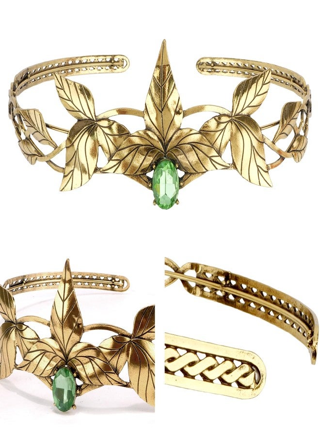 Didder Halloween Fairy Elf Headband Elf Costume Headpiece Hair Accessories for Adult Women and Men Elf King Queen Crown Gold + Green - Image 3