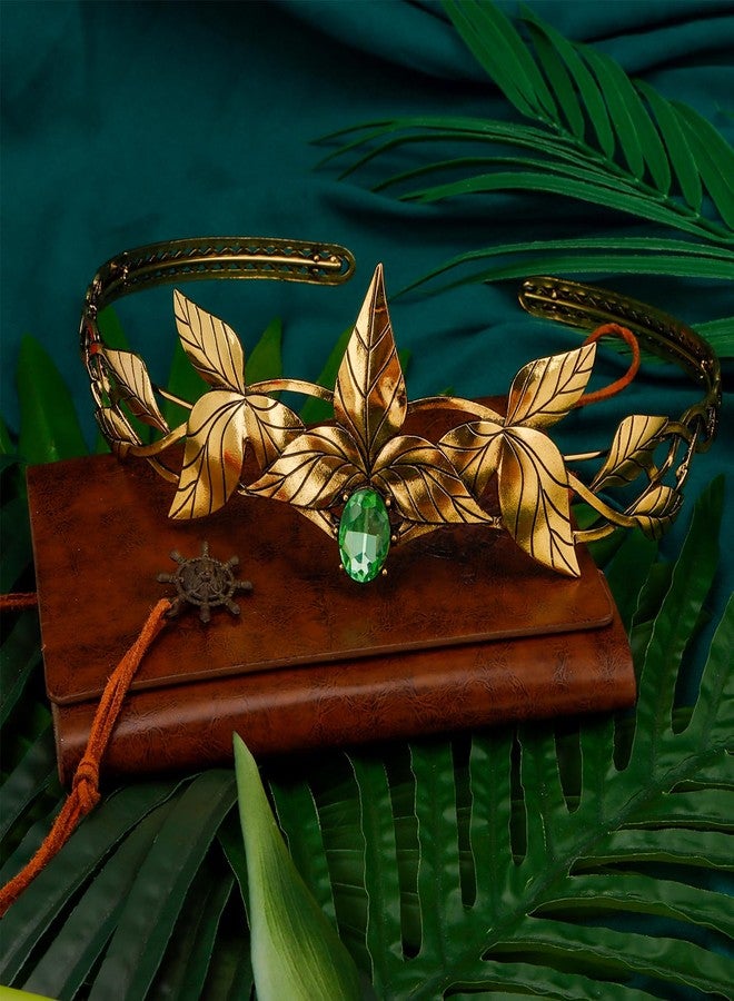 Didder Halloween Fairy Elf Headband Elf Costume Headpiece Hair Accessories for Adult Women and Men Elf King Queen Crown Gold + Green - Image 2