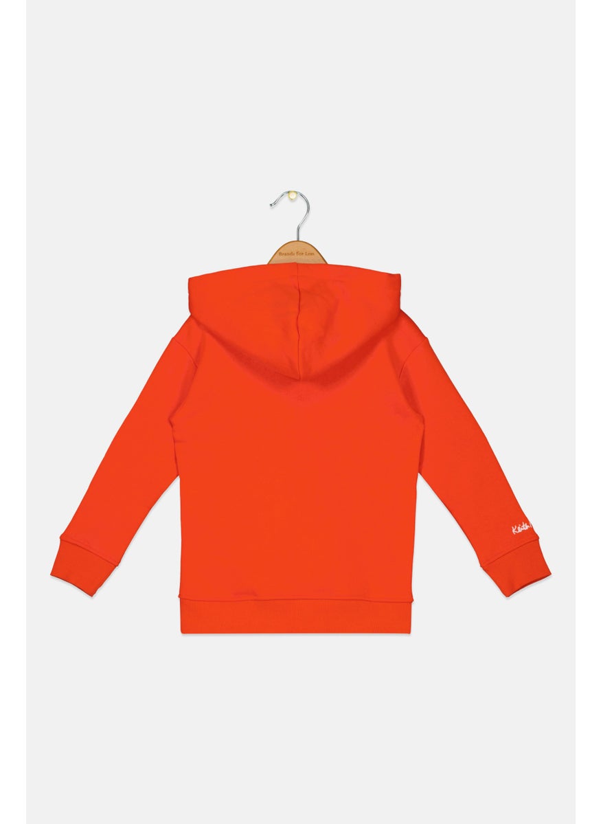 Keith Haring Kids Girl Hooded Neck Long Sleeve Graphic Sweatshirt, Dark Orange  - Image 2