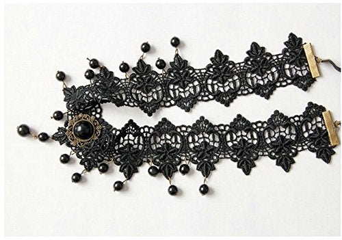 Joyci Women's Exotic Style Black Lace Pearl Hair Bands Forehead Jewelry - Image 5