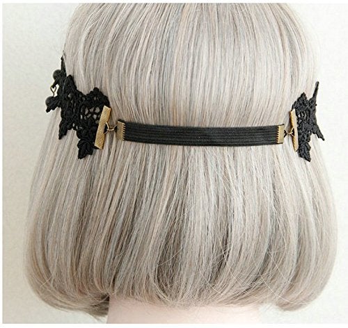 Joyci Women's Exotic Style Black Lace Pearl Hair Bands Forehead Jewelry - Image 4