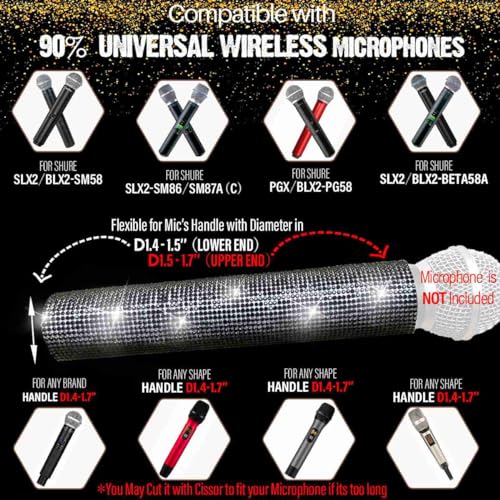 RhymKawa RK Black Mic Handle Body Cover for Universal Wireless Microphone and SLX2, BLX2 - SM58, BETA58, BETA87, BETA83, PG58, Unique Cordless Handheld Sleeve Shining on Tours Live TV Shows - Image 4