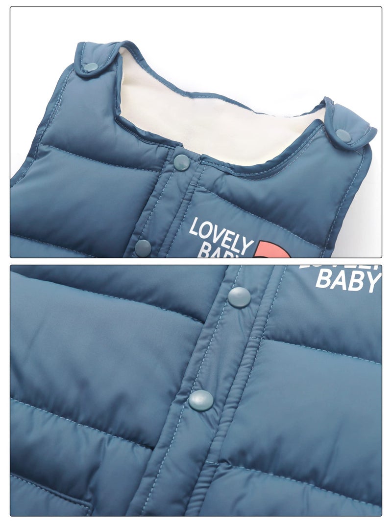 Happy Cherry Baby Winter Down Overall Thicken Windproof Pants Fleece Comfortable Warm Trousers Padded Puffer Overall for Unisex Boys Girls Blue 6-12 Months - Image 2