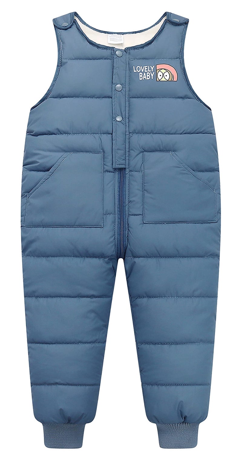 Happy Cherry Baby Winter Down Overall Thicken Windproof Pants Fleece Comfortable Warm Trousers Padded Puffer Overall for Unisex Boys Girls Blue 6-12 Months - Image 1