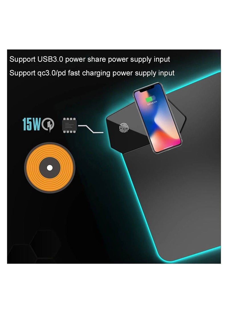 Large Mousepad with Wireless Charging, RGB Luminous Table Mat for Computer, Laptop, and Keyboard. Non-slip, Bright LED Pad.