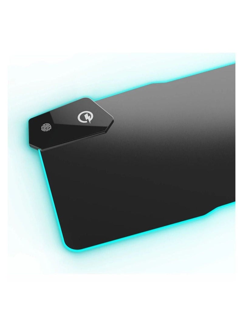 Large Mousepad with Wireless Charging, RGB Luminous Table Mat for Computer, Laptop, and Keyboard. Non-slip, Bright LED Pad.