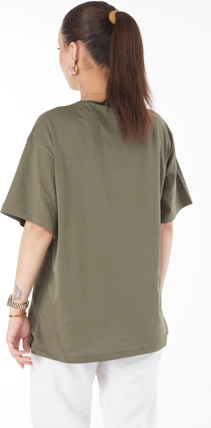 Tofisa 24634-HAKI Crew Neck Short Sleeve Printed T-Shirt