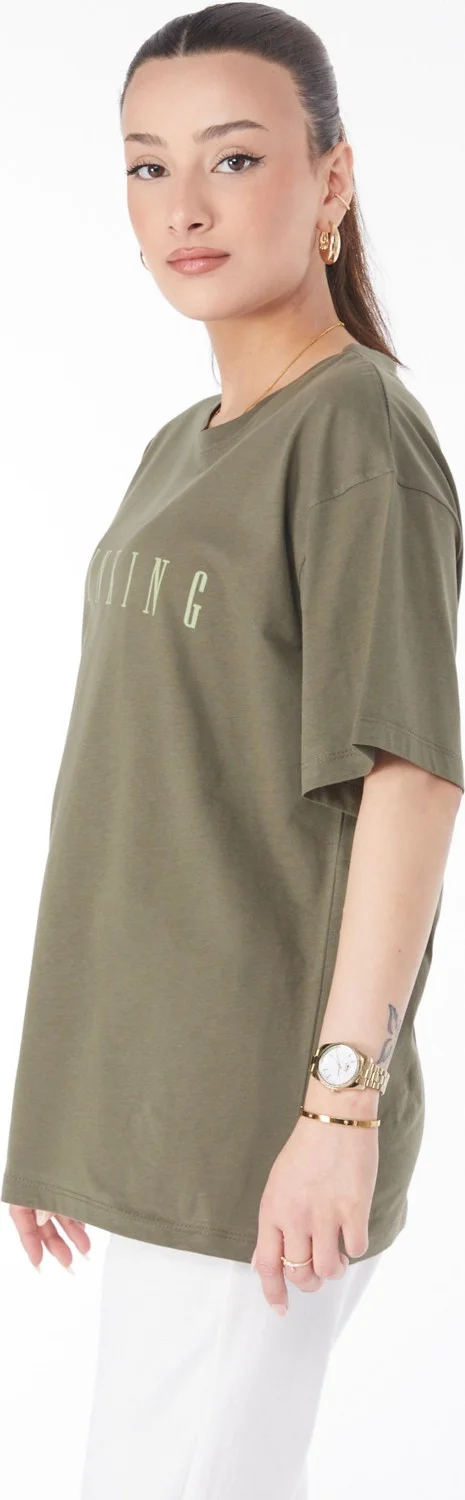 Tofisa 24634-HAKI Crew Neck Short Sleeve Printed T-Shirt