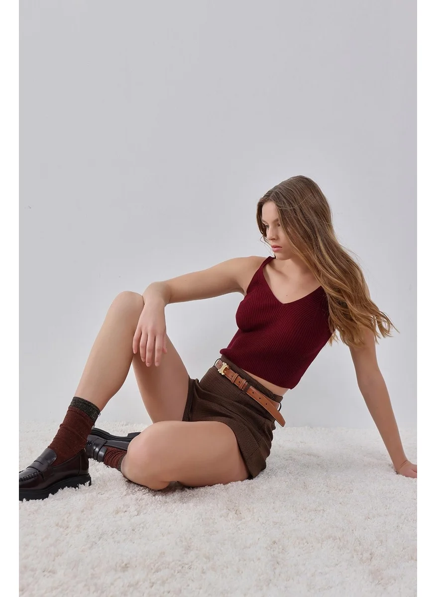 Pieces Of Melon Burgundy Strappy V Neck Knitted Undershirt