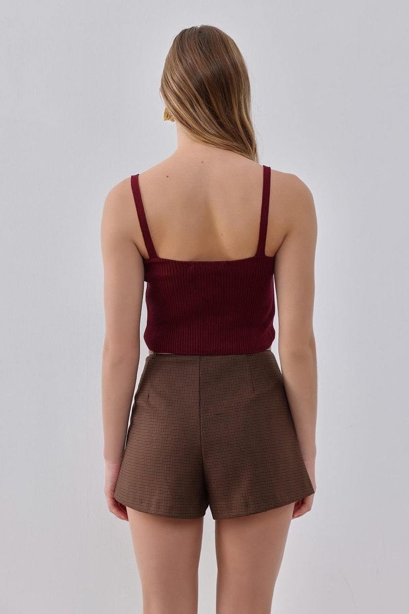 Pieces Of Melon Burgundy Strappy V Neck Knitted Undershirt  - Image 4