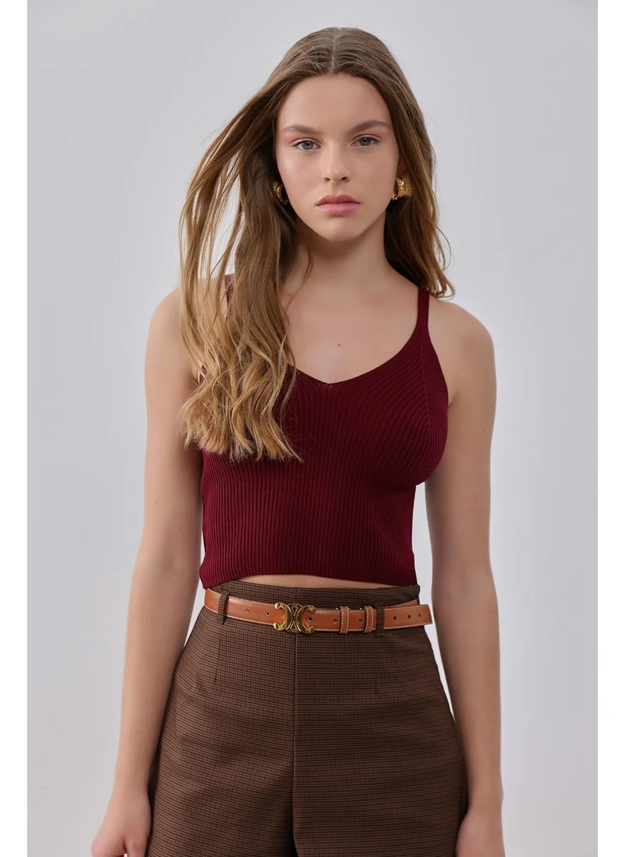 Pieces Of Melon Burgundy Strappy V Neck Knitted Undershirt