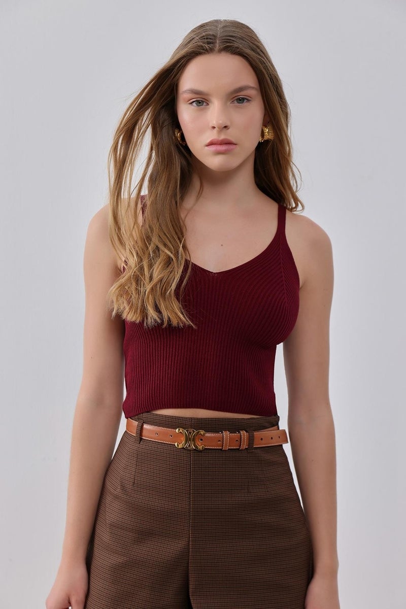 Pieces Of Melon Burgundy Strappy V Neck Knitted Undershirt  - Image 2
