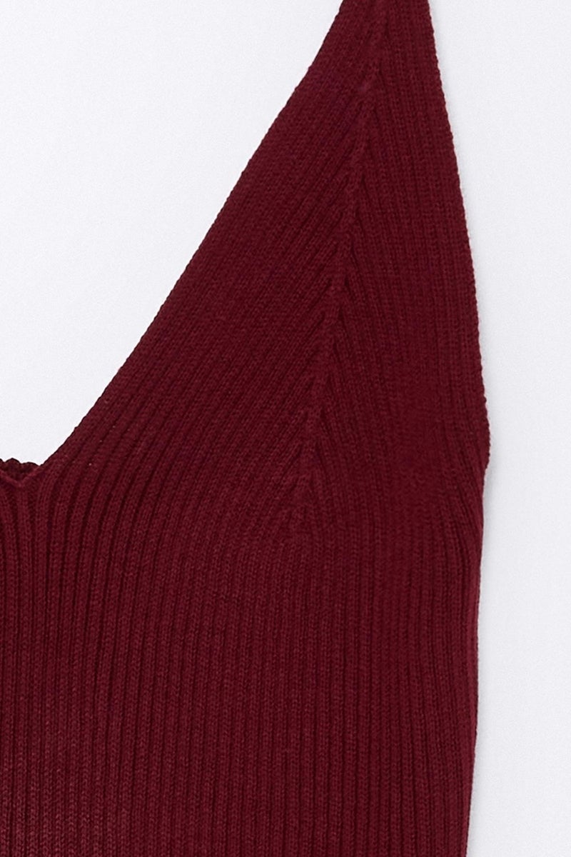 Pieces Of Melon Burgundy Strappy V Neck Knitted Undershirt  - Image 5