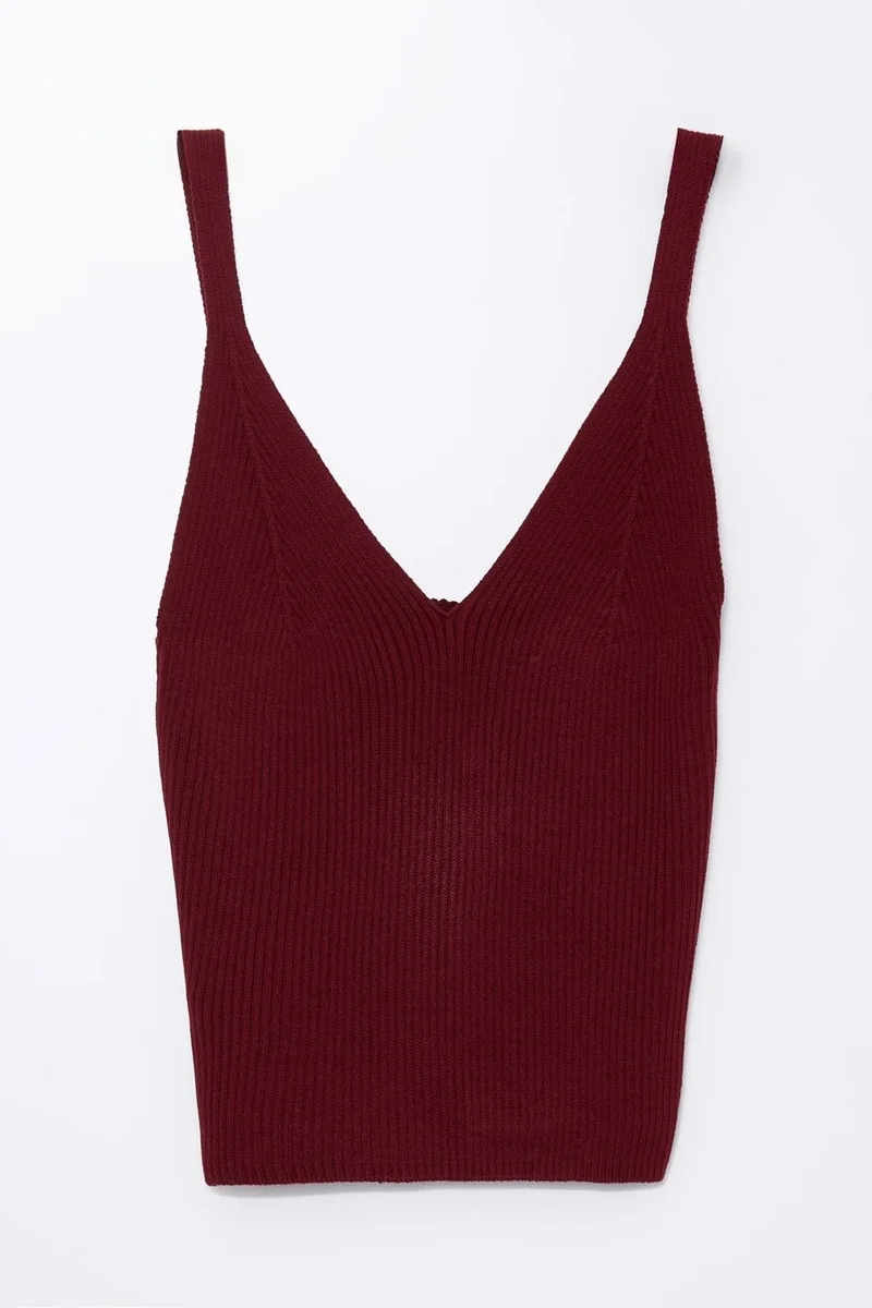 Pieces Of Melon Burgundy Strappy V Neck Knitted Undershirt