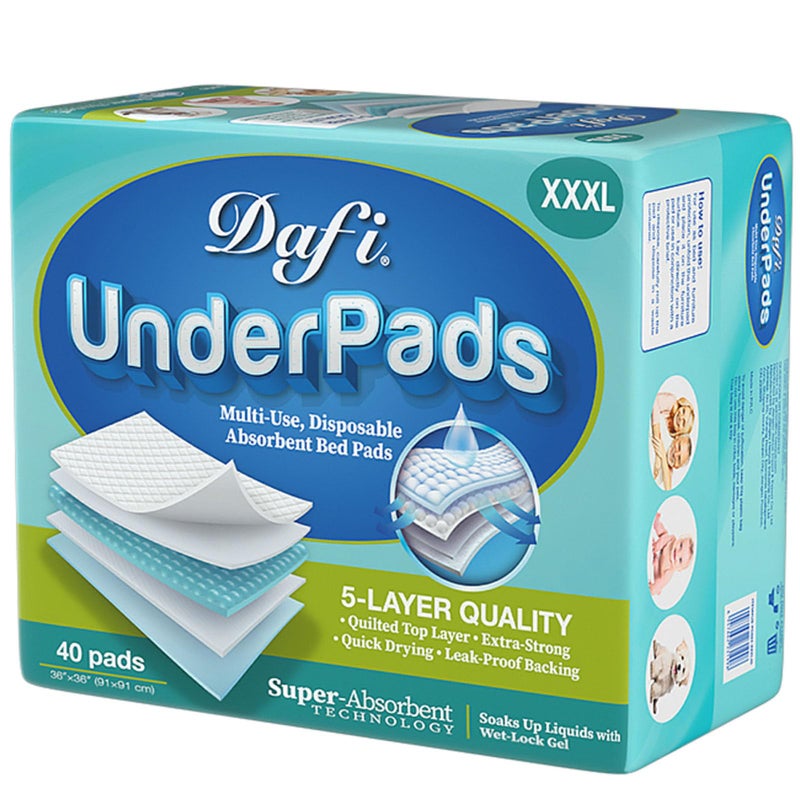 DAFI Disposable Bed Pads Extra Large 36x 3640 Count Adult Incontinence Underpads Effective Odor Control Pee Pads Chucks Pads Super Absorbent Protection for Elderly Adults Baby