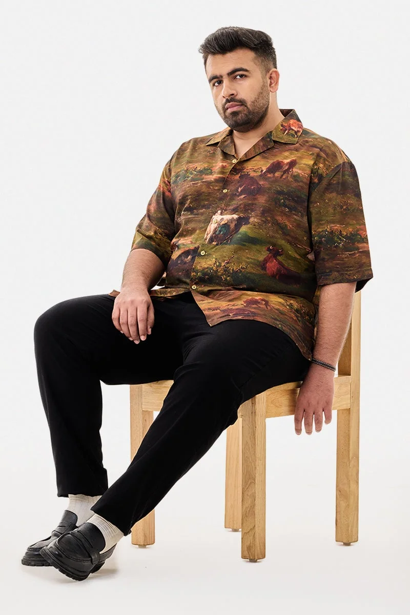SNITCH Box Fit Printed Plus Size Resort Shirt