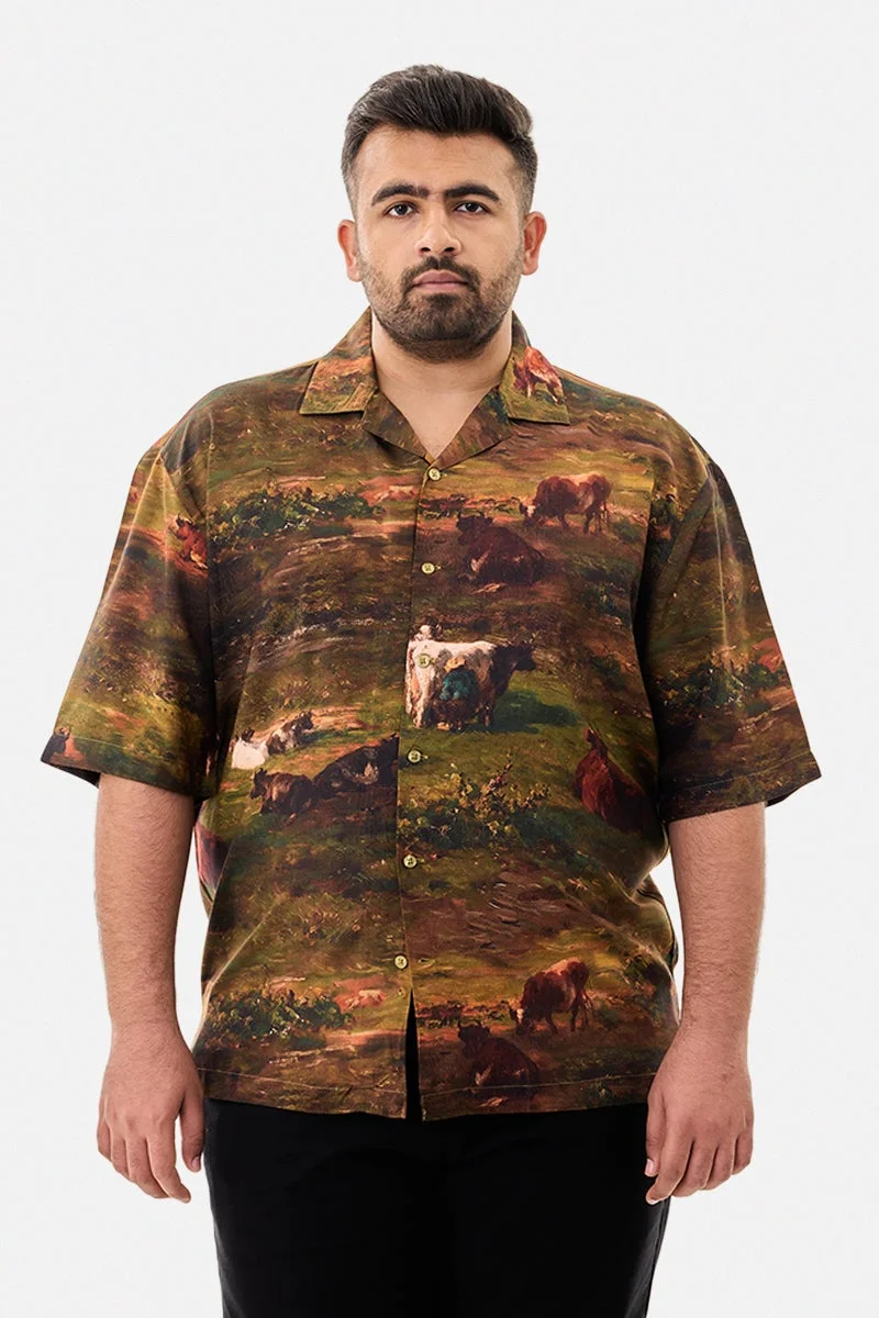 SNITCH Box Fit Printed Plus Size Resort Shirt